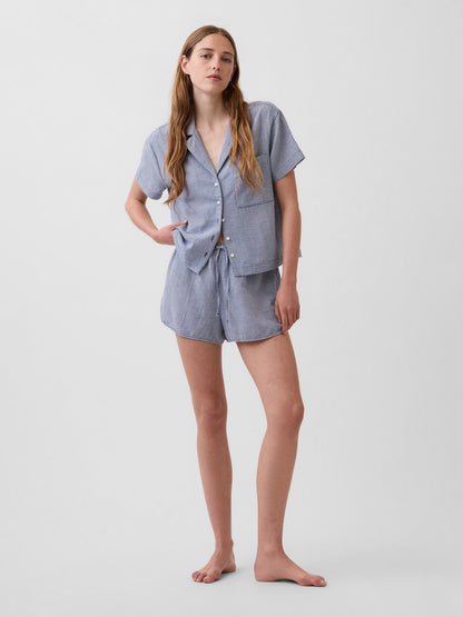 Mavi Crinkle Gauze Şort Pijama Altı
