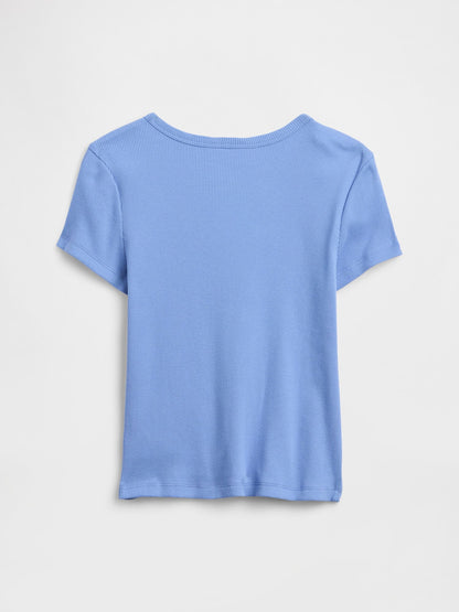 Açık Mavi Fitilli Bisiklet Yaka T-shirt