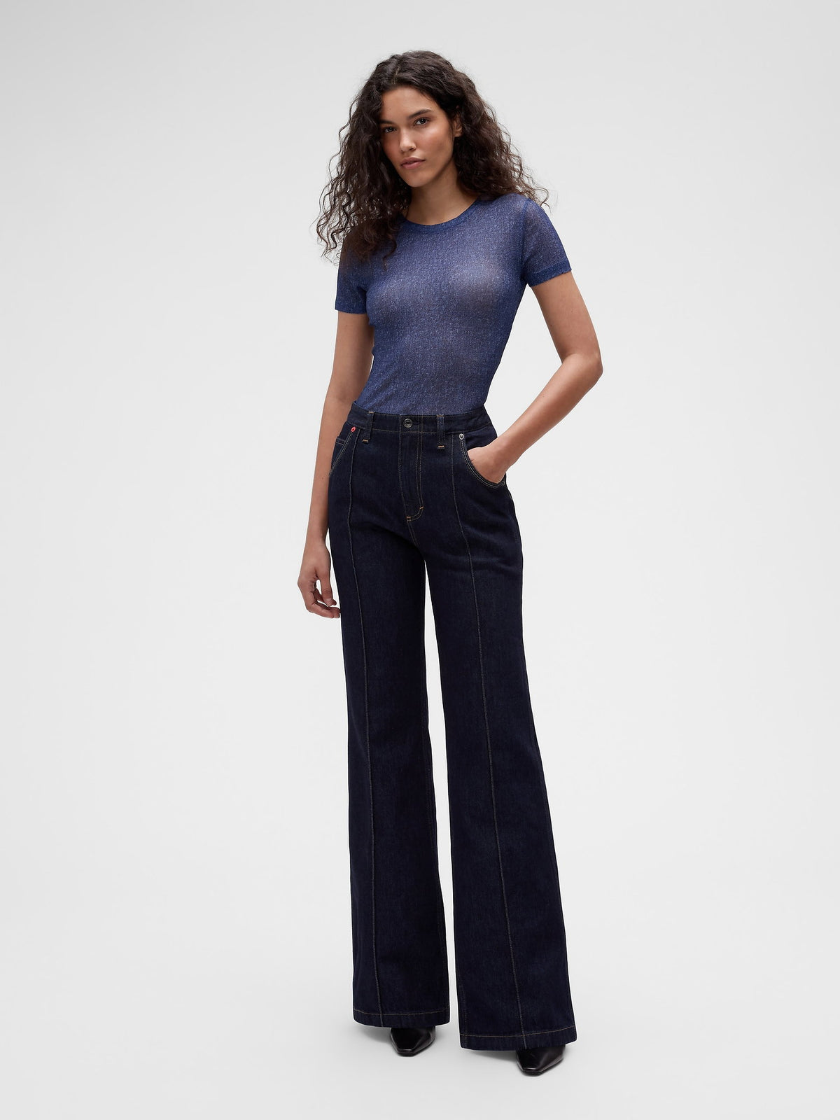Koyu Mavi Gapstudio Baskılı Denim Şeffaf T-shirt