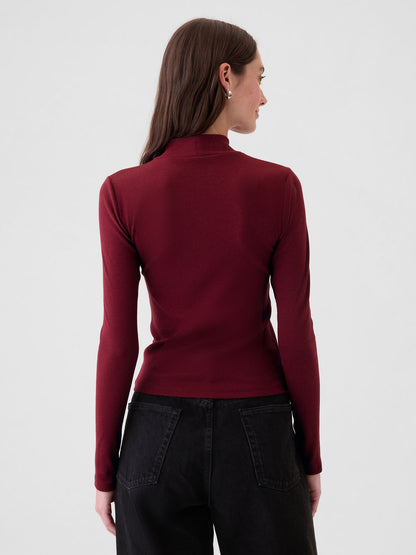 Bordo Modern Fitilli Crop Balıkçı Yaka T-shirt