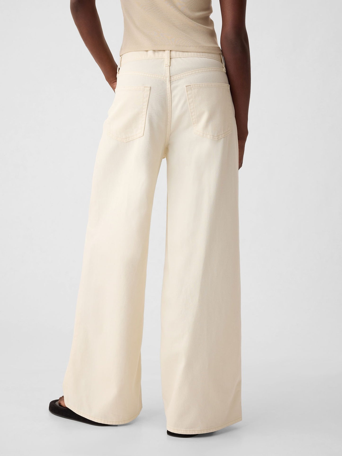 Kırık Beyaz Mid Rise Ultrasoft Baggy Jean Pantolon