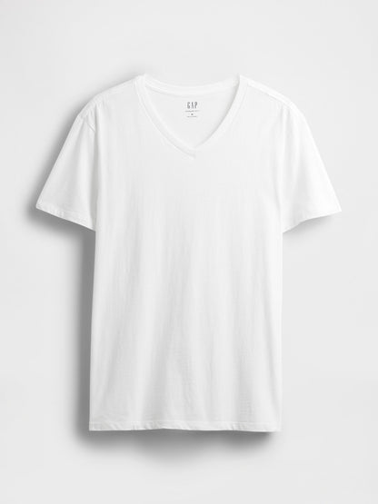 Beyaz Pamuklu Jersey V Yaka T-shirt