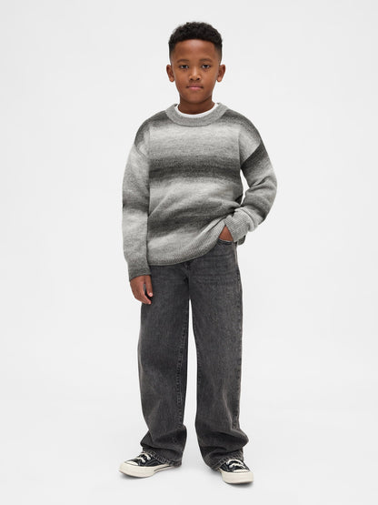 Gri Space-dye Relaxed Bisiklet Yaka Kazak