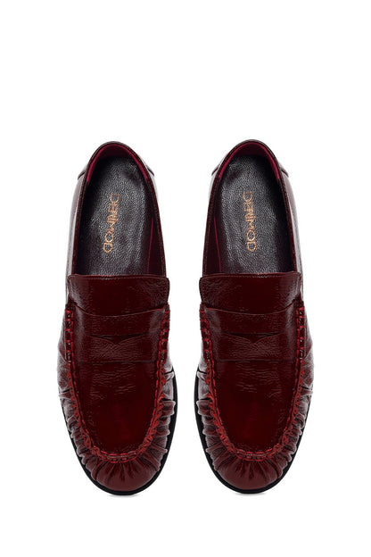 Kadın Bordo Deri Maskülen Loafer