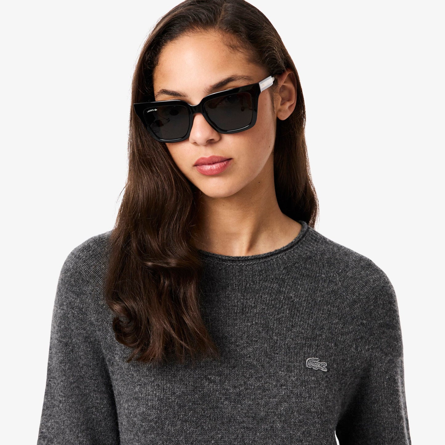 Lacoste Kadın Classic Fit Uzun Kollu Bisiklet Yaka Koyu Gri Elbise