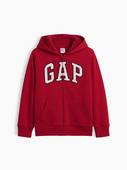 Kırmızı Sherpa Astarlı Logo Fermuarlı Sweatshirt