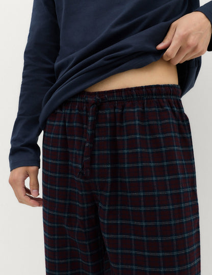 Saf Pamuk Kareli Pijama Takımı