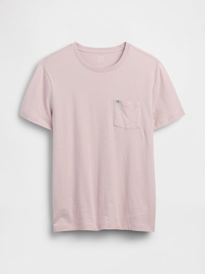 Açık Pembe Organik Pamuk Cepli T-shirt