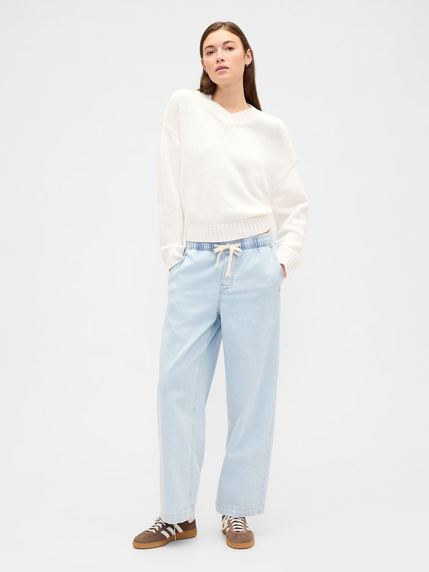 Açık Mavi High Rise Pull-on Wide-leg Jean Pantolon