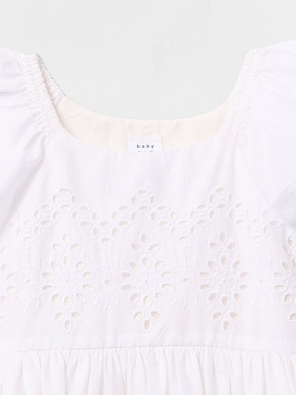 Beyaz Broderie Detaylı Elbise