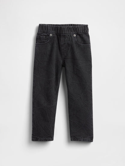 Siyah Pull-on Baggy Jean Pantolon