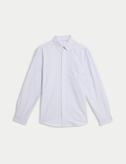 Saf Pamuklu Çizgili Oxford Gömlek (regular Fit)