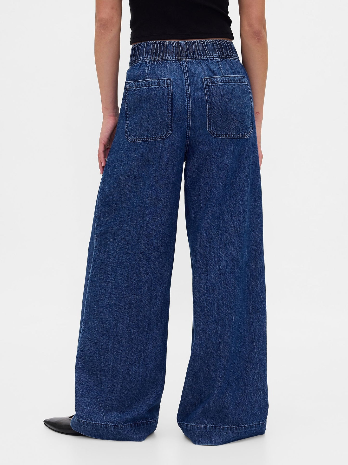 Koyu Mavi Mid Rise Ultrasoft Pileli Baggy Jean Pantolon
