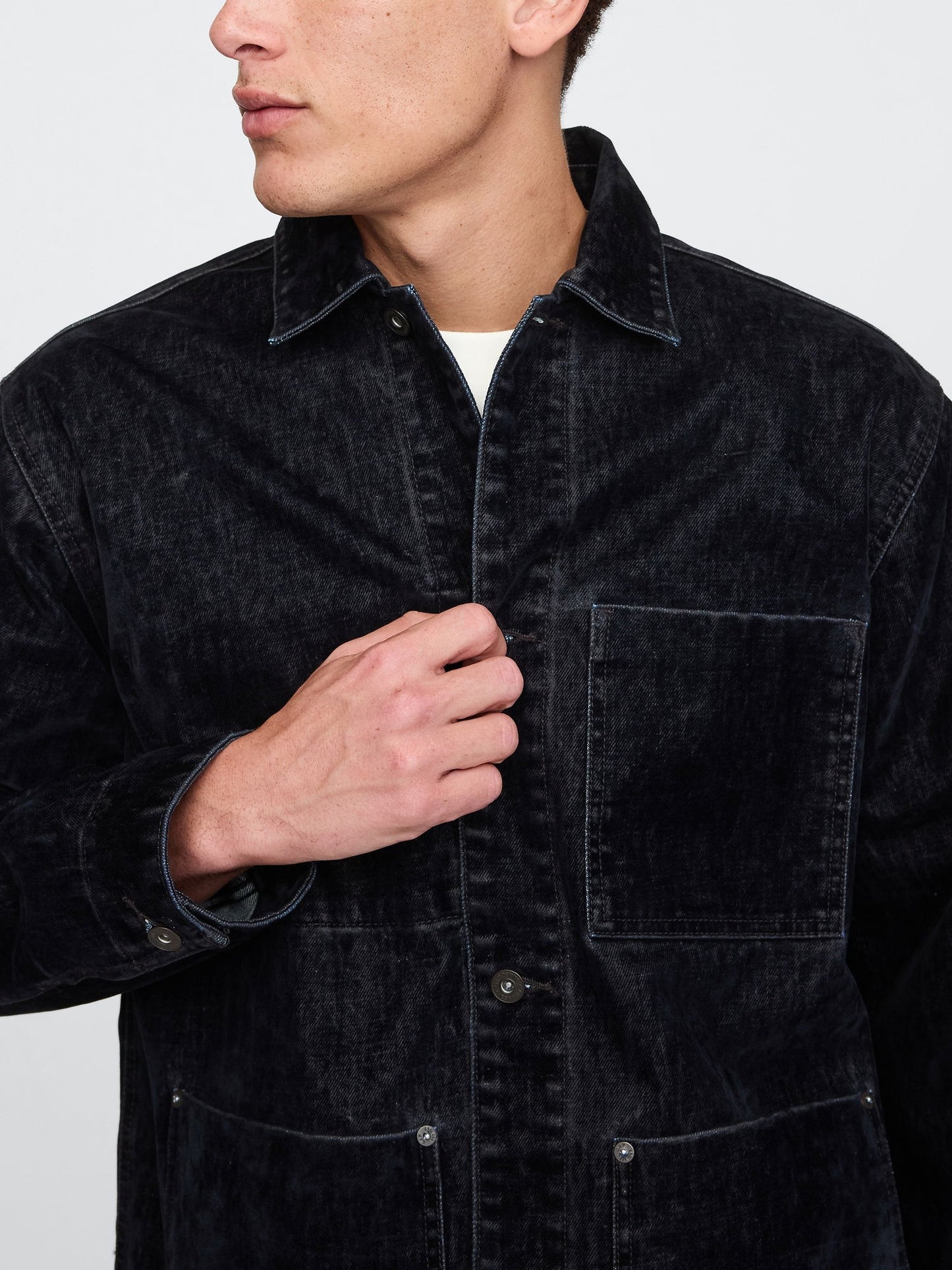 Lacivert Flocked Denim Iş Ceketı