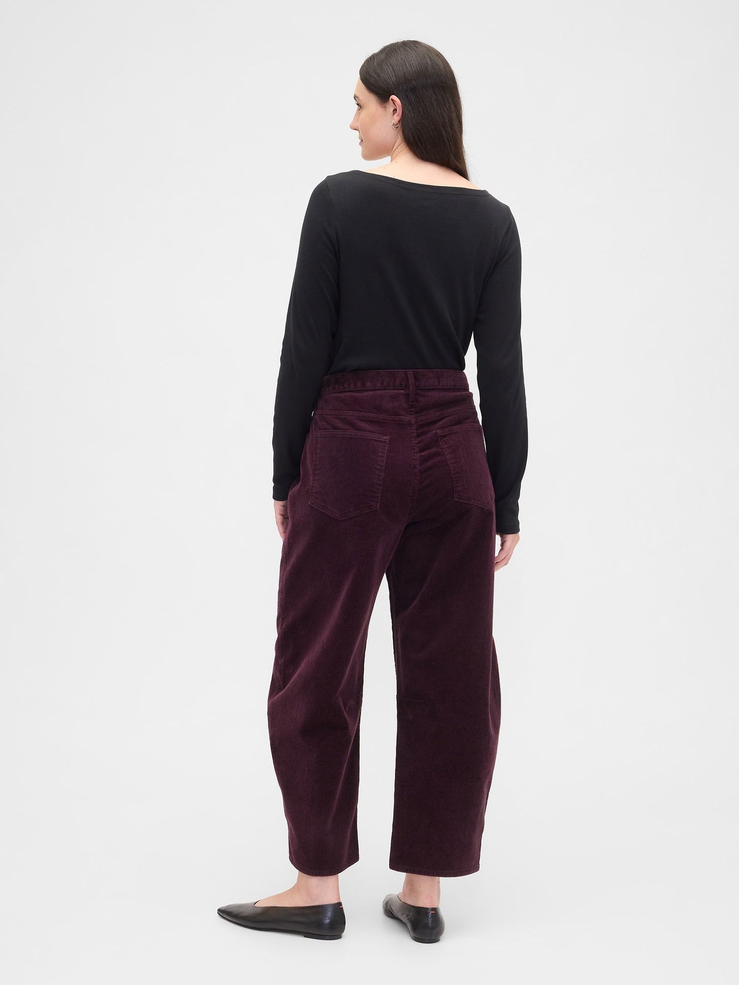 Bordo High Rise Barrel Corduroy Pantolon
