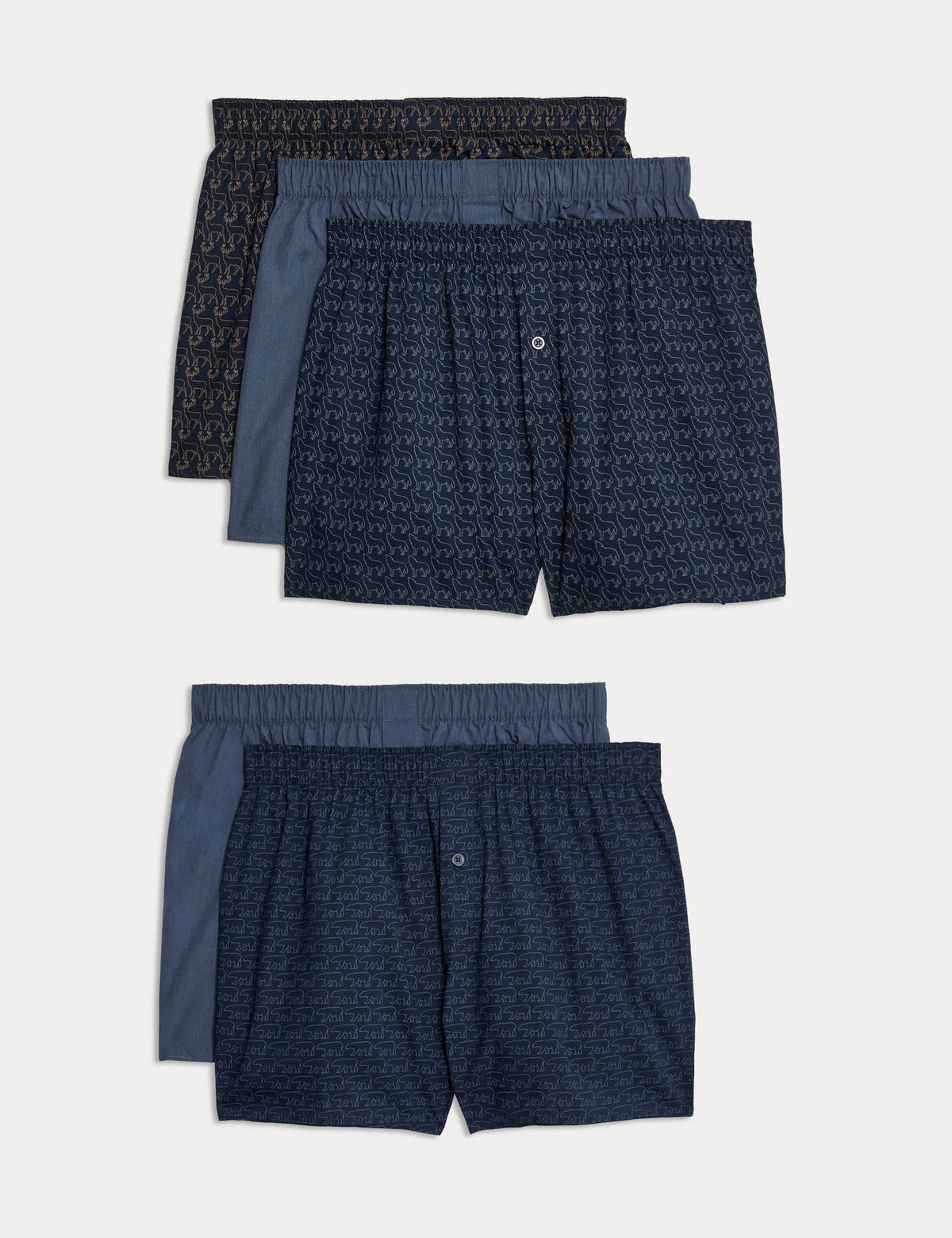 5’li Saf Pamuk Desenli Dokuma Boxer