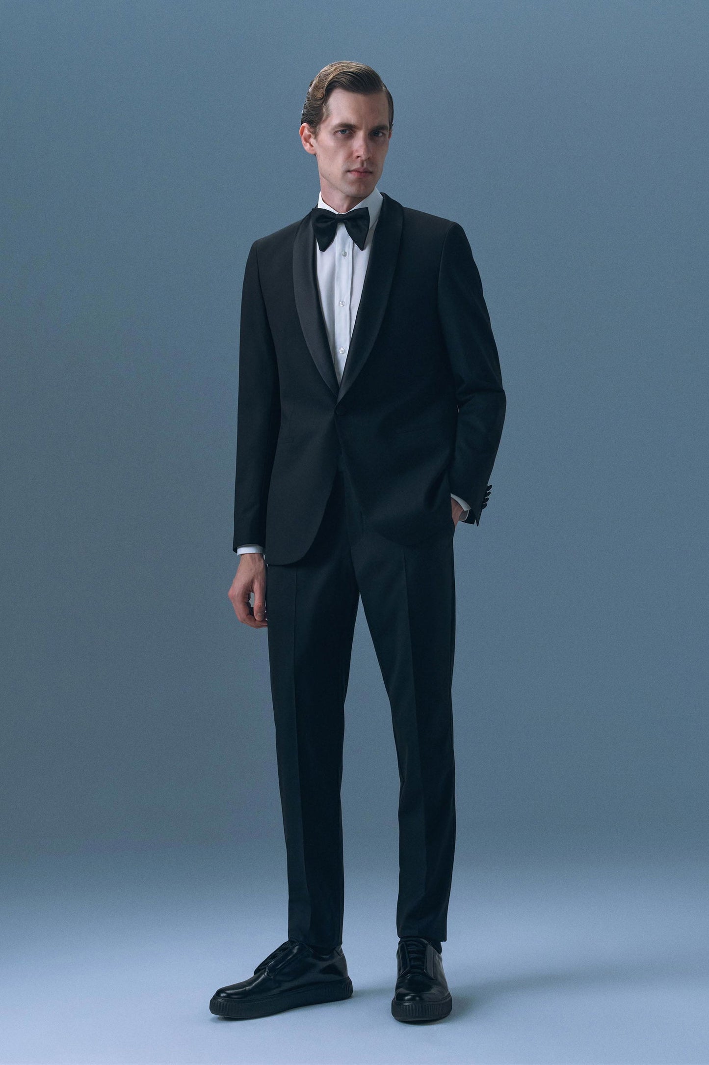 Tween Slim Fit Siyah Düz Yün Karişimli Damatlık &amp; Smokin Takim