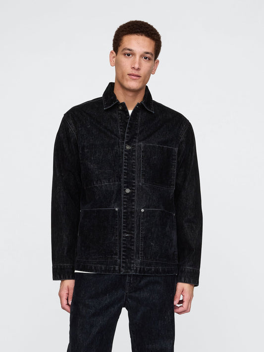 Lacivert Flocked Denim Iş Ceketı