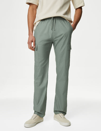 Straight Fit Keten Kargo Pantolon
