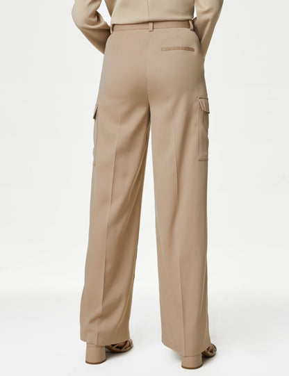 Wide Leg Saten Kargo Pantolon