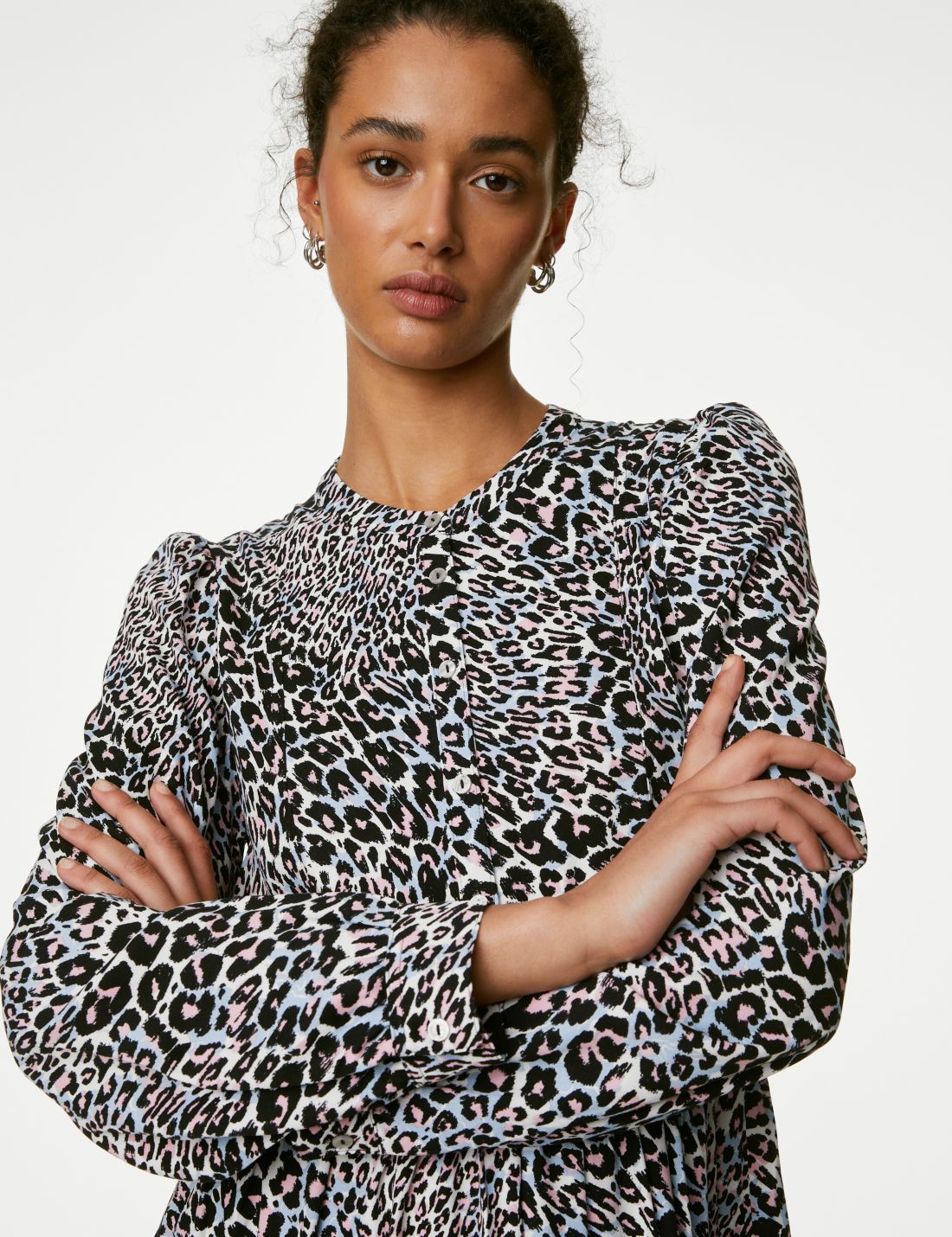 Leopar Desenli Mini Elbise
