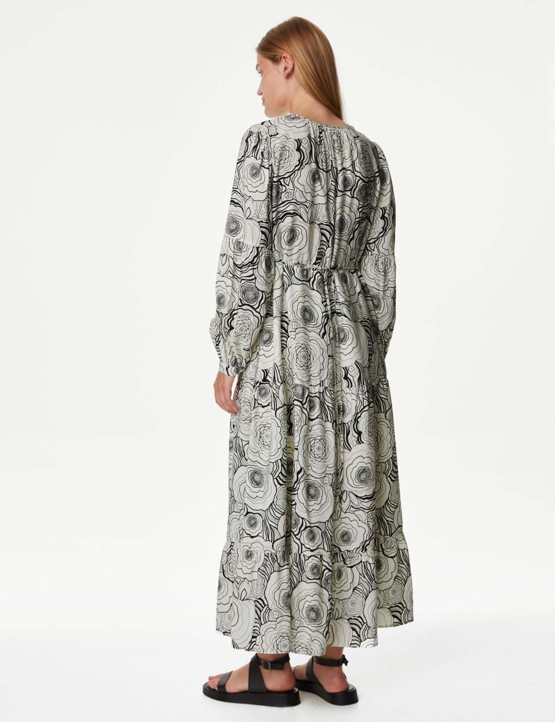 Relaxed Fit Çiçek Desenli Midi Elbise