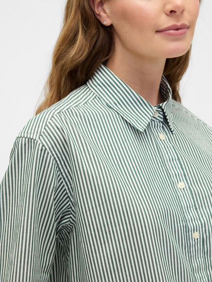 Yeşil Relaxed Cropped Poplin Peplum Gömlek