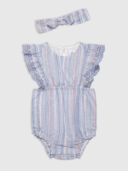 Mavi Denim Işlemeli Tulum