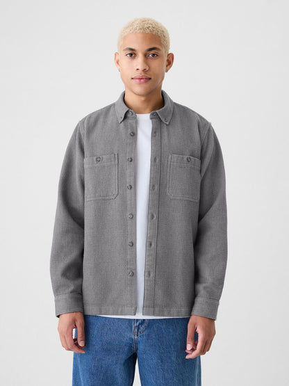 Gri Waffle Örgü Flannel Gömlek