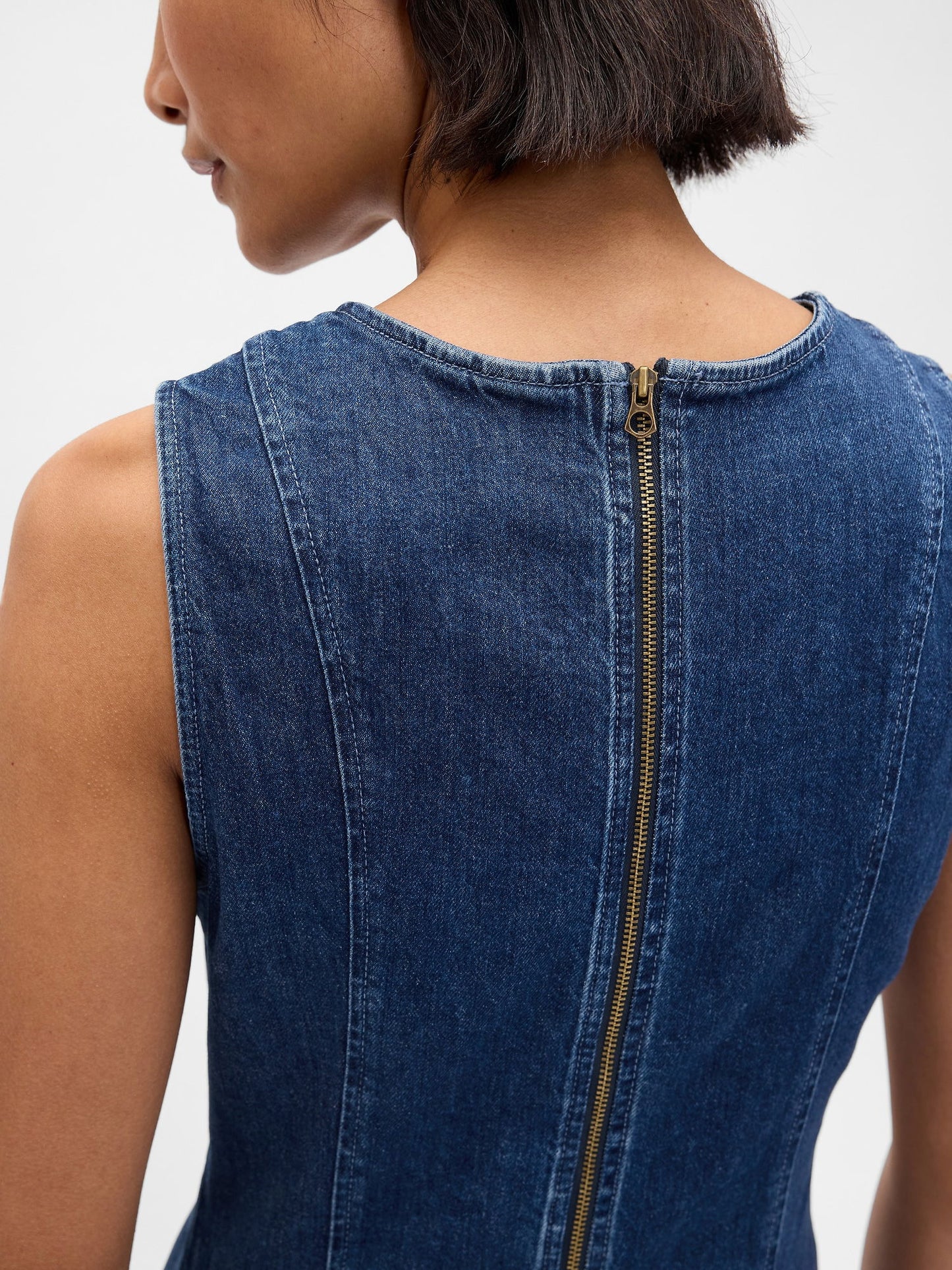 Koyu Mavi Denim Mini Shift Elbise