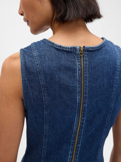 Koyu Mavi Denim Mini Shift Elbise