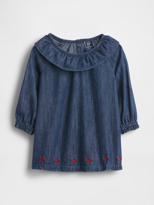 Mavi Denim Volanlı Yaka Elbise