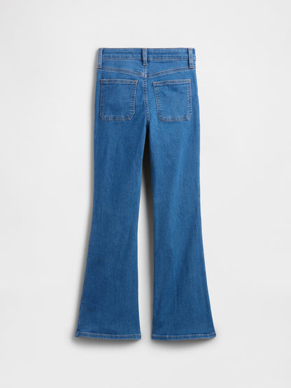 Mavi High Rise Işlemeli '70s Flare Jean Pantolon