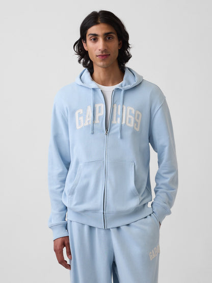 Açık Mavi Fransız Havlu Kumaş Relaxed Gap 1969 Logo Fermuarlı Sweatshirt