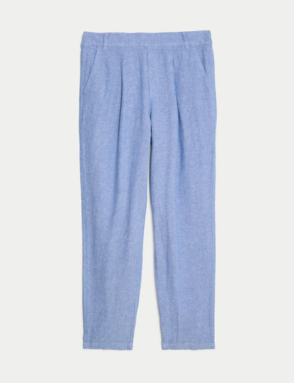 Tapered Fit Yüksek Bel Keten Pantolon
