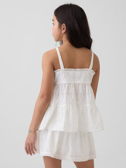 Beyaz Tiered Eyelet Tank Bluz