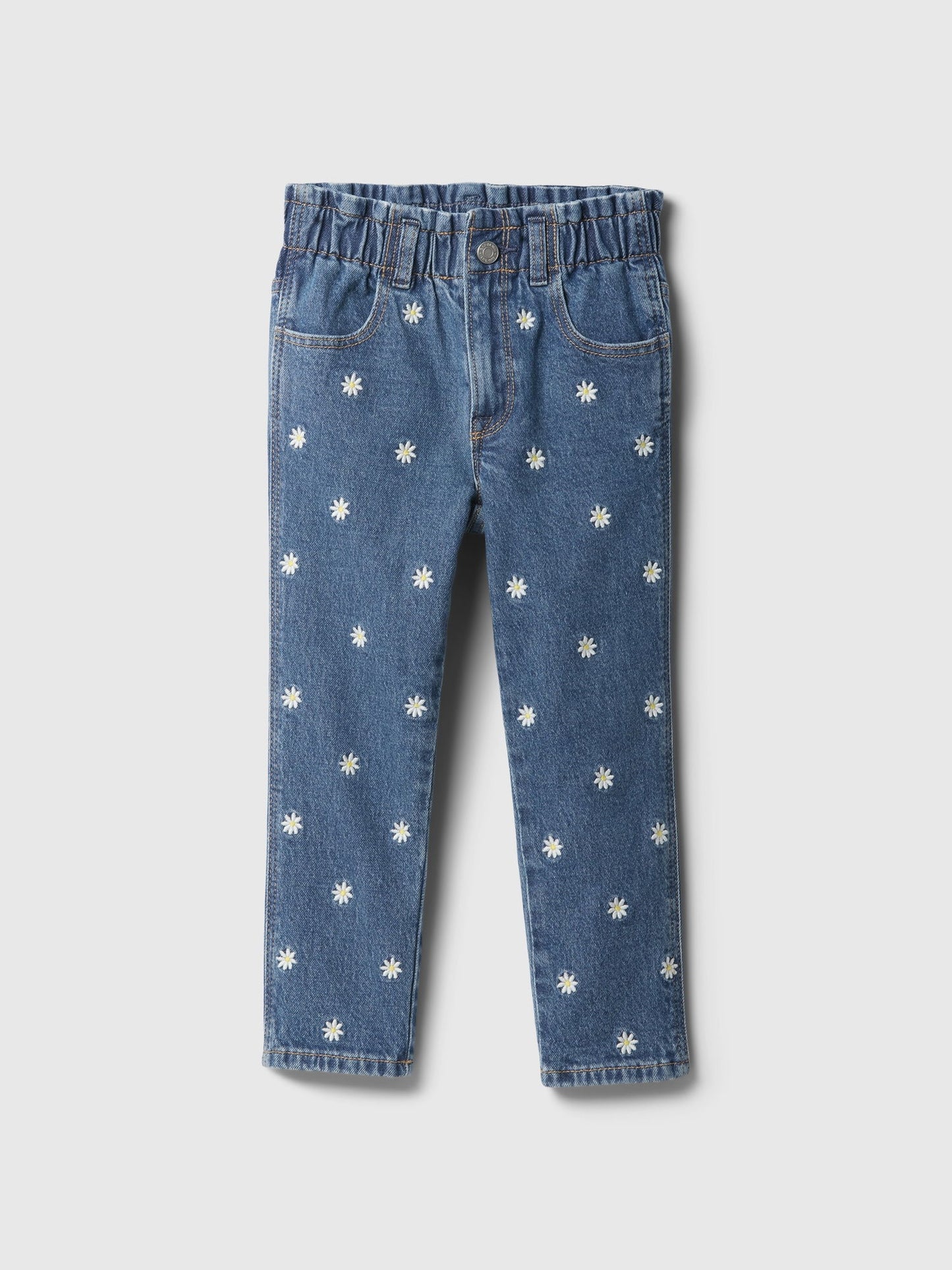 Mavi Işlemeli Paperbag Mom Jean Pantolon