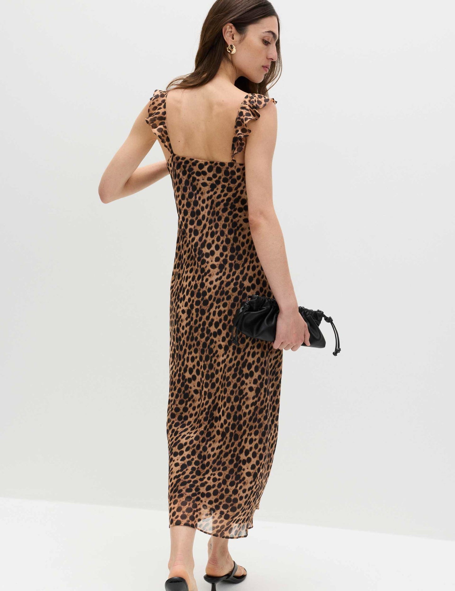 Leopar Desenli Midi Elbise