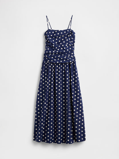Lacivert Poplin Drop-waist Maxi Elbise