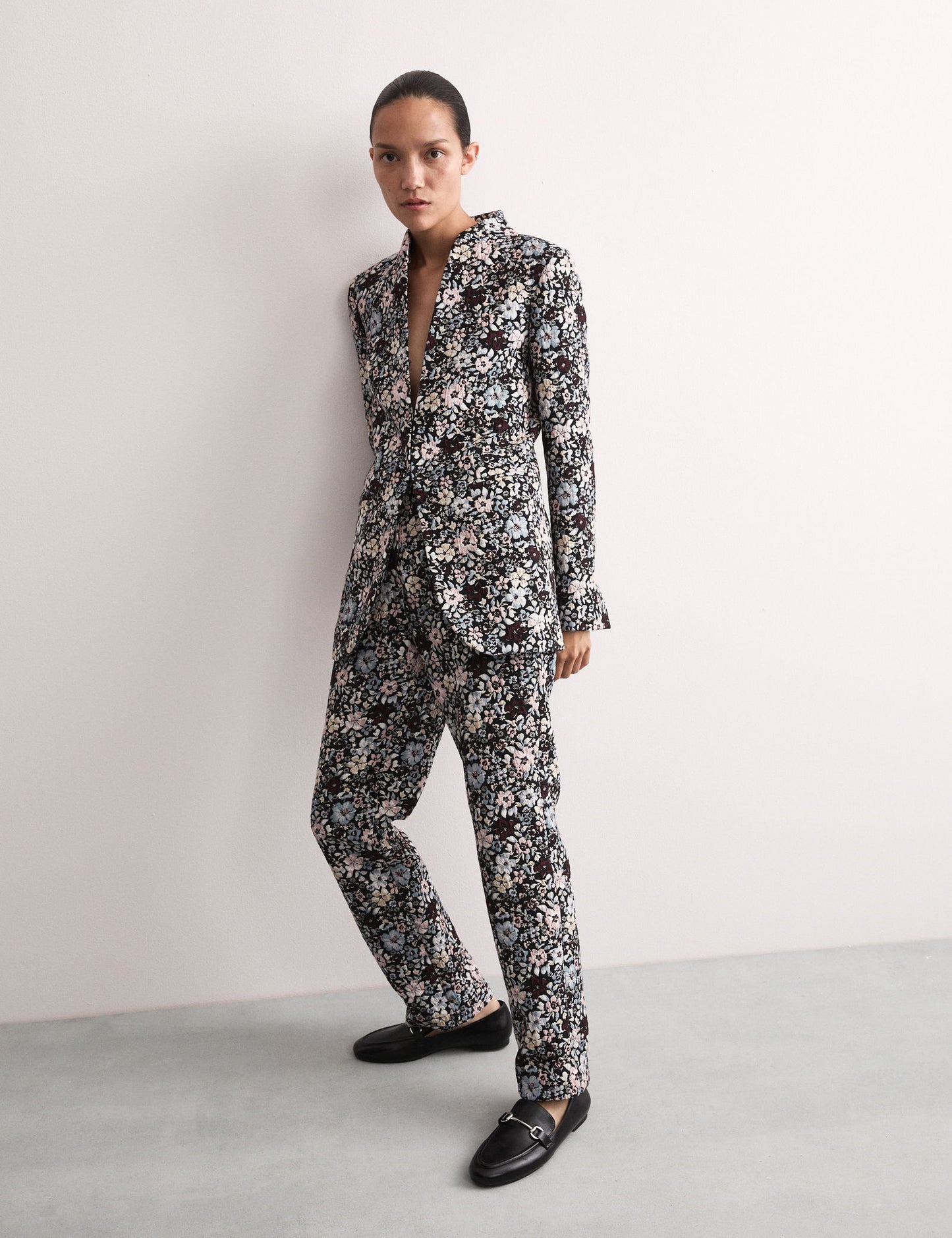 Çiçekli Jakarlı Straight Leg Pantolon