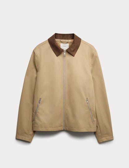 Saf Pamuk Harrington Ceket