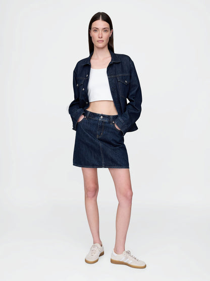 Lacivert Denim Mini Etek