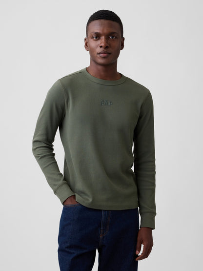 Haki Waffle-knit Bisiklet Yaka T-shirt