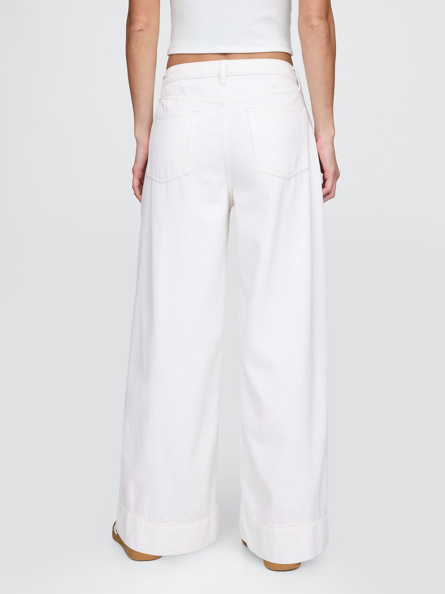 Beyaz Mid Rise Ultrasoft Baggy Jean Pantolon