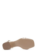 Kadın Altın Bilekten Tokalı Kısa Kalın Topuklu Metalik Sandalet