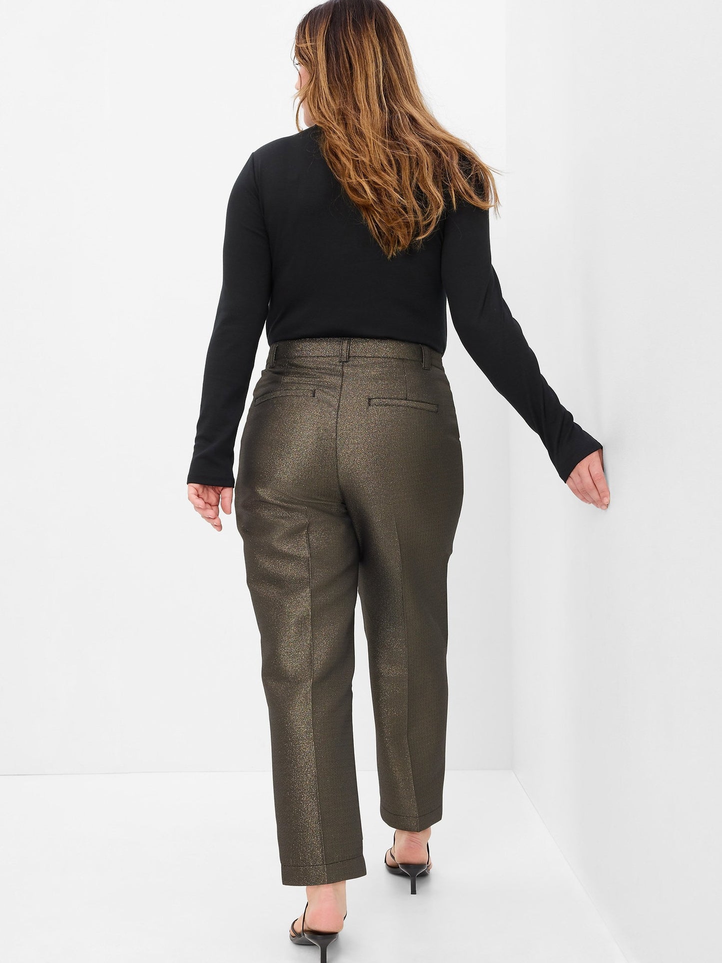 Sarı Metalik Straight Up Pantolon