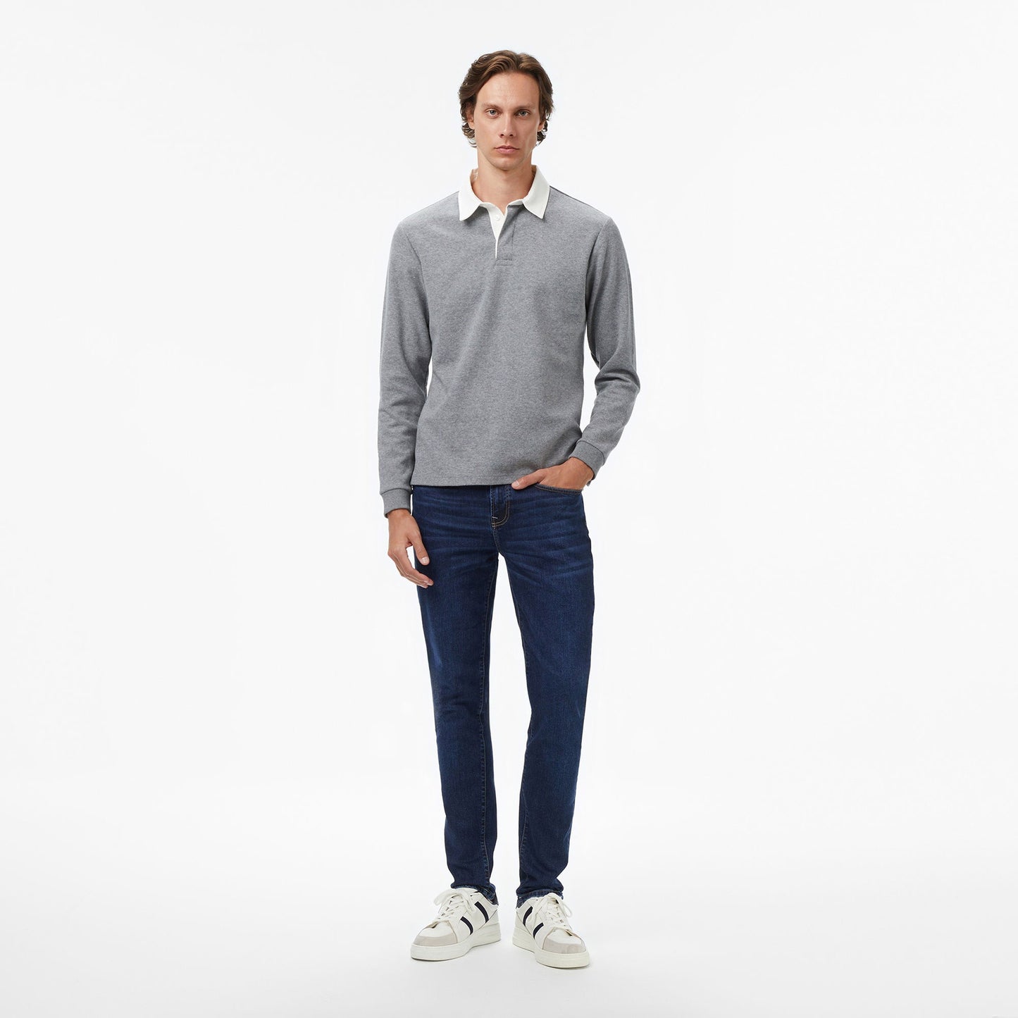 Nautica Erkek Gri Classic Fit Uzun Kollu Polo Yaka T-shirt