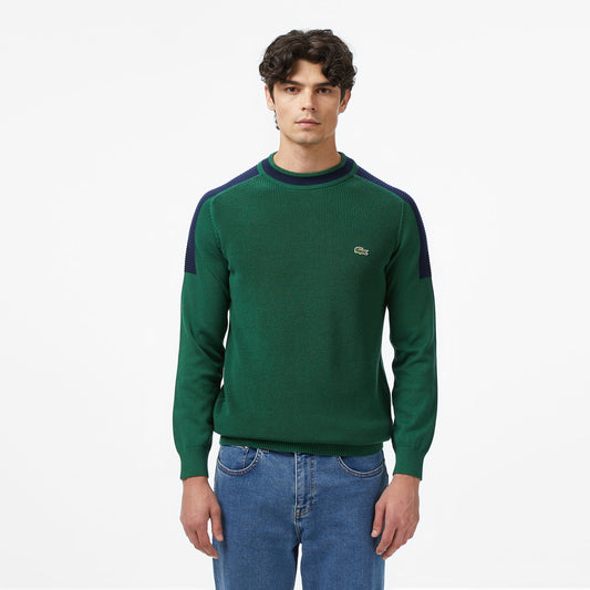 Lacoste Erkek Classic Fit Bisiklet Yaka Renk Bloklu Yeşil Kazak