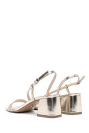 Kadın Altın Bilekten Tokalı Kısa Kalın Topuklu Metalik Sandalet