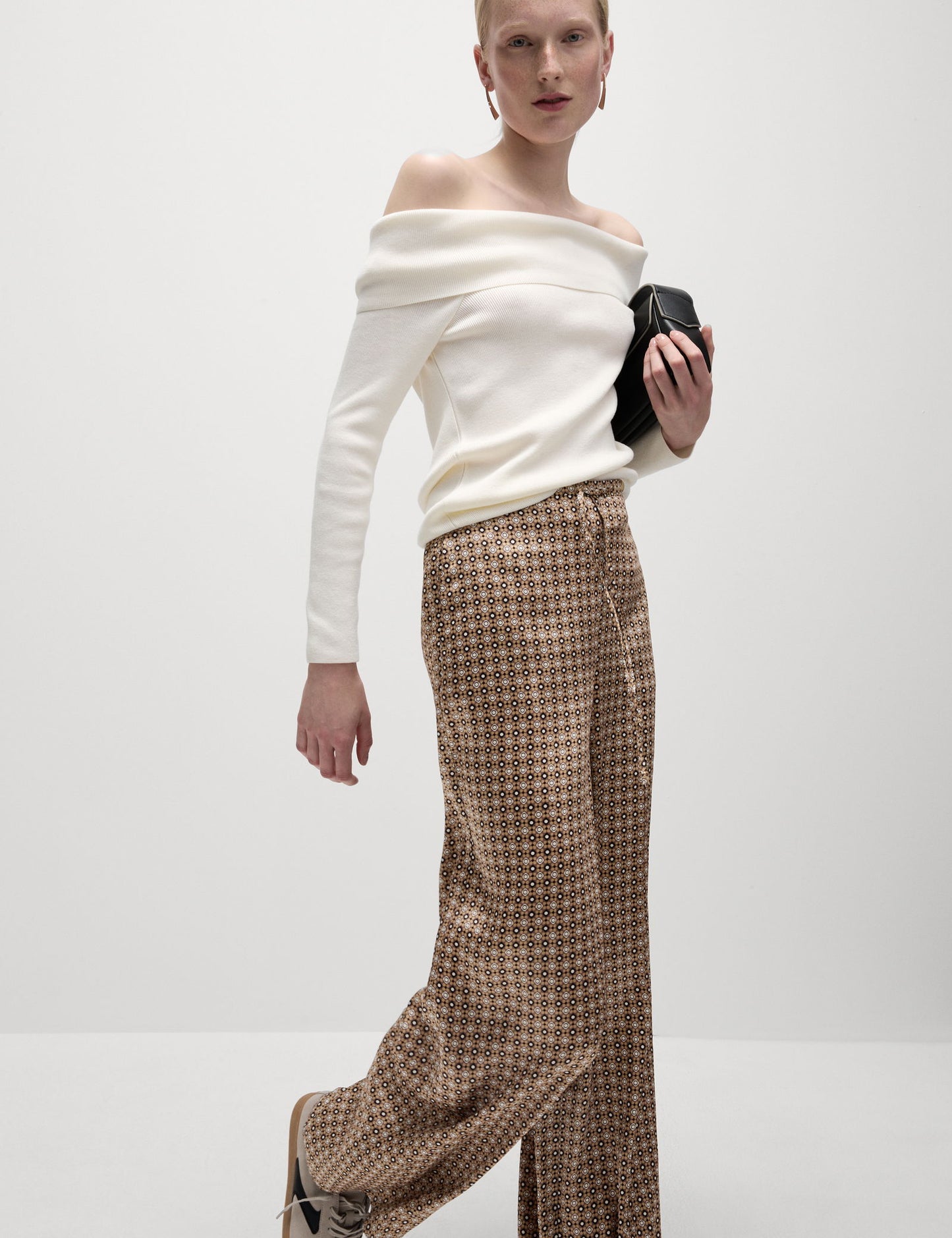 Geometrik Desenli Wide Leg Pantolon